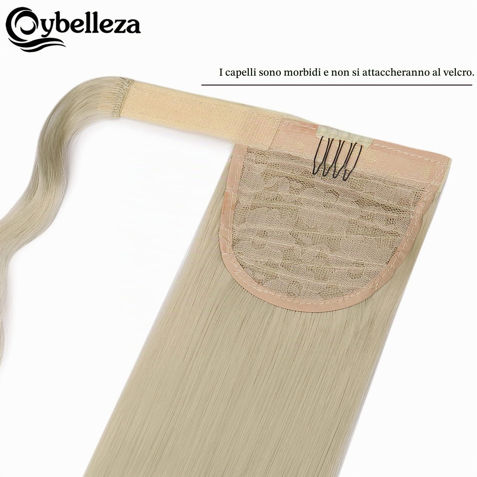 55cm Coda Capelli Extension Lisci Coda di Cavallo Extension Coda Capelli Sintetici Naturali Lunghi Ponytail Wrap Around Posticci per Donna, Biondo Platino