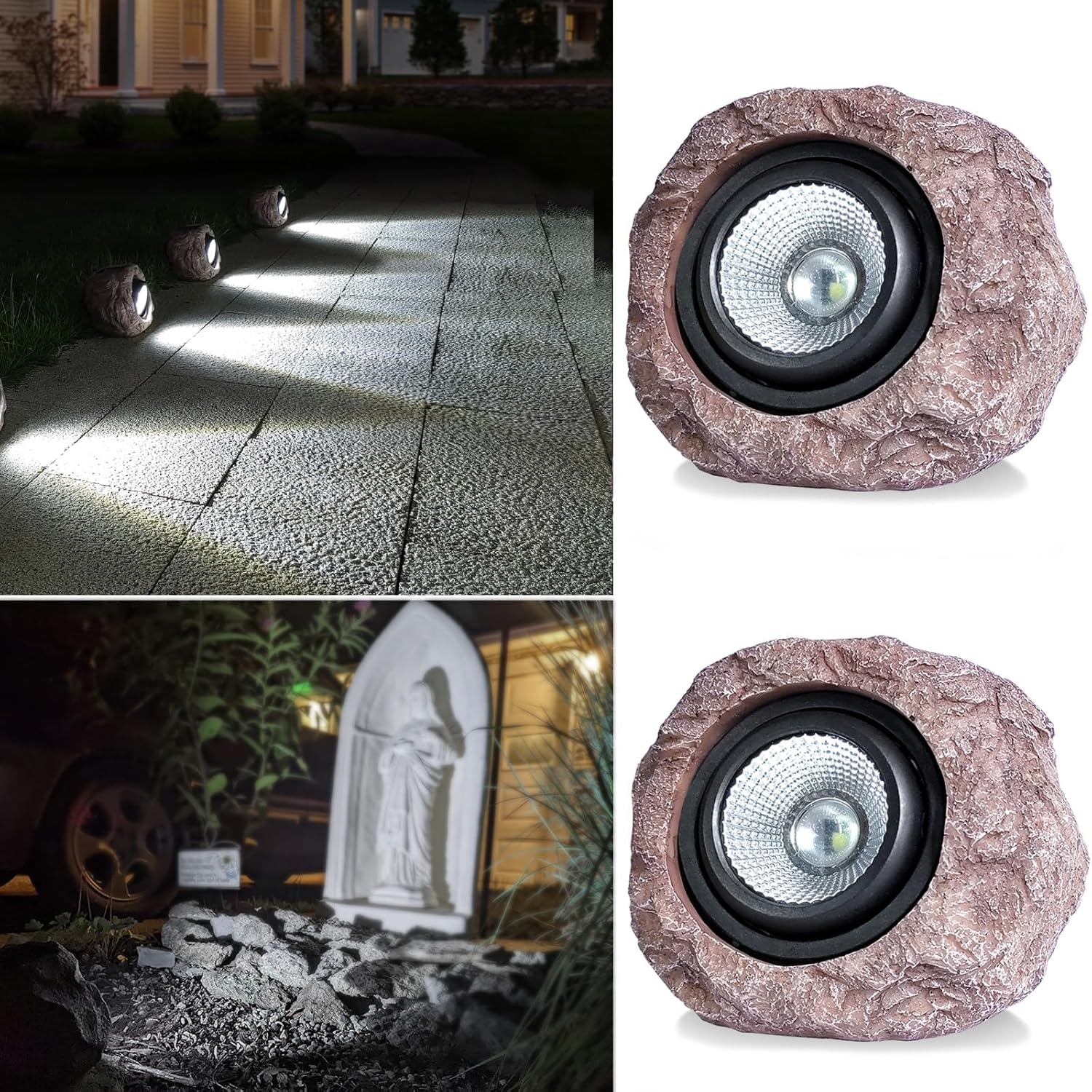 Outdoor Solar rock lights,IP65 Waterproof LED Super Bright spotlights, suitable for house exteriors, stairways, garden statues, sidewalks, pond rock landscapes, and palm tree display lighting- 2Pcsk