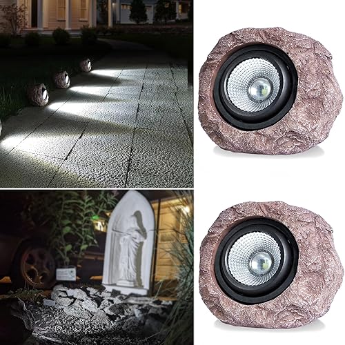 Luz solar de roca para exteriores, paquete de 2 unidades, imitación de roca IP65 impermeable LED súper brillante para cubierta, escalera, jardín de
