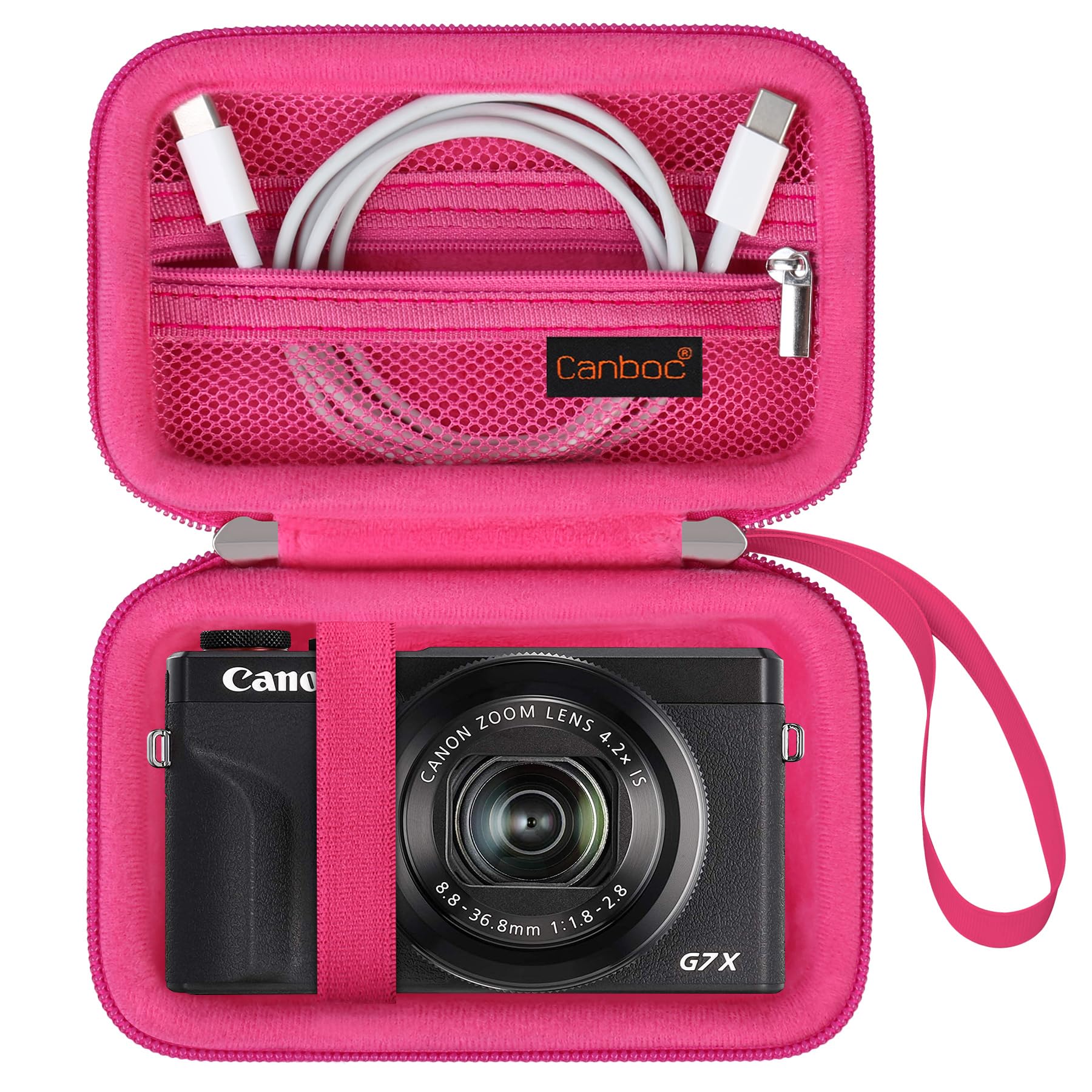Canboc Camera Case for Canon PowerShot G7 X Mark II/ G7X Mark III Digital 4K Vlogging Camera, Point and Shoot 4K Video Camera Bag, Zipper Mesh Pocket fits USB Cable, Batteries, Rosered