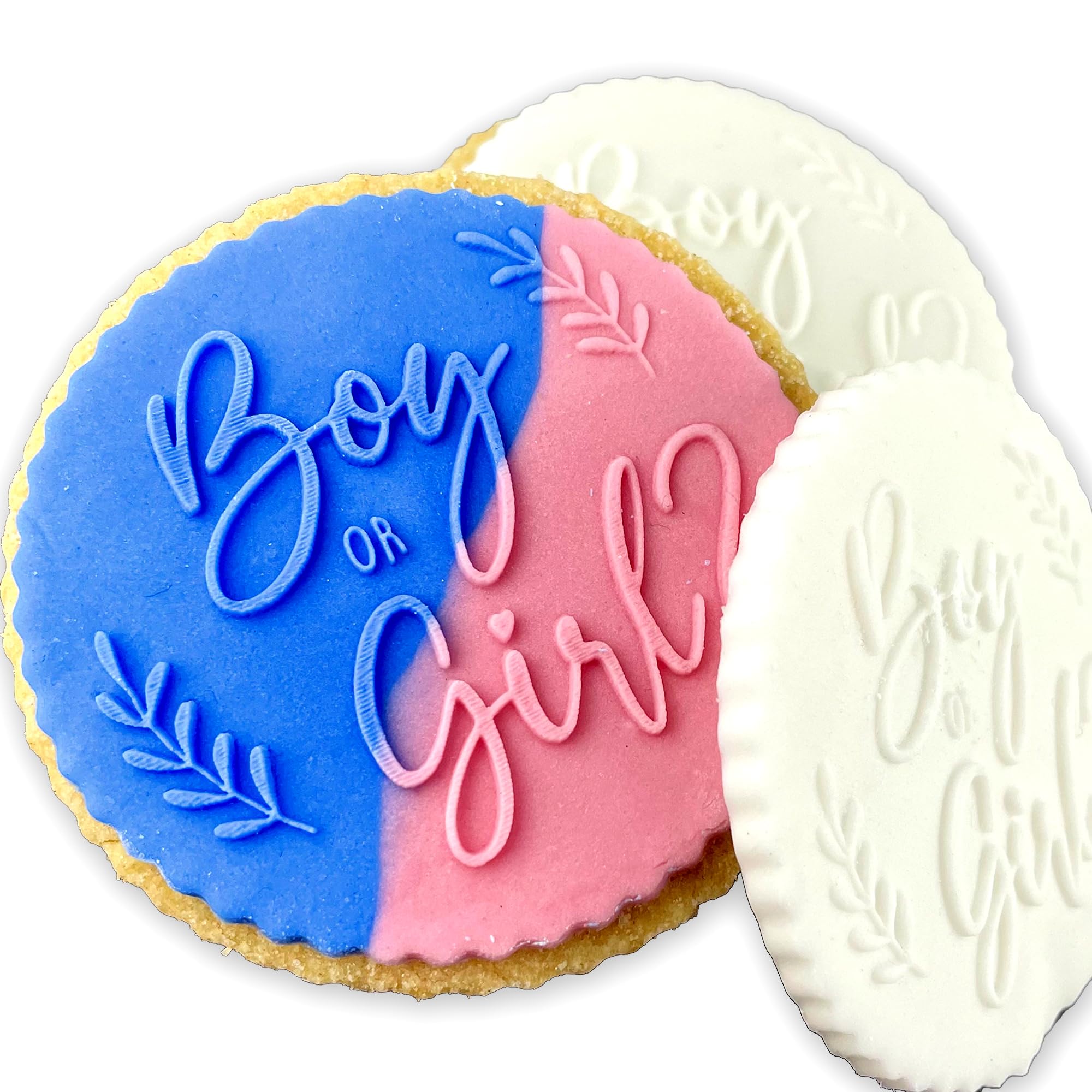 Tampon de glaçage pour garçon ou fille - Tampon embosseur pour biscuits, biscuits, décorations de cupcakes - Pochoir pour fête prénatale - 60 mm