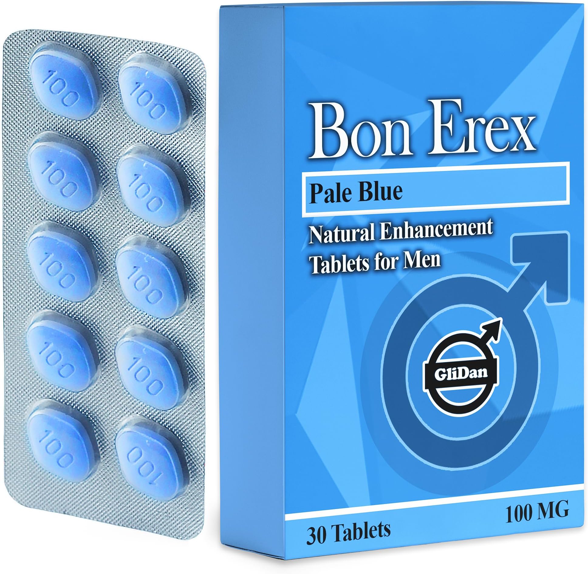 Bon Erex - 30 Pale Blue Pills for Men 100mg | Herbal Male Enhancing Supplemen...