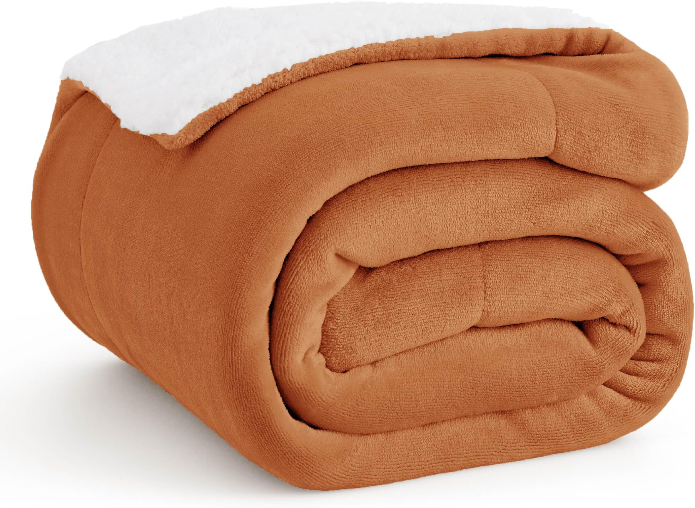 Bedsure Sherpa Fleece Throw Blanket Twin Size for Couch - Thick and Warm, Soft Fuzzy Plush Twin Blanket for Winter, Burnt Orange, 60x80 Inches