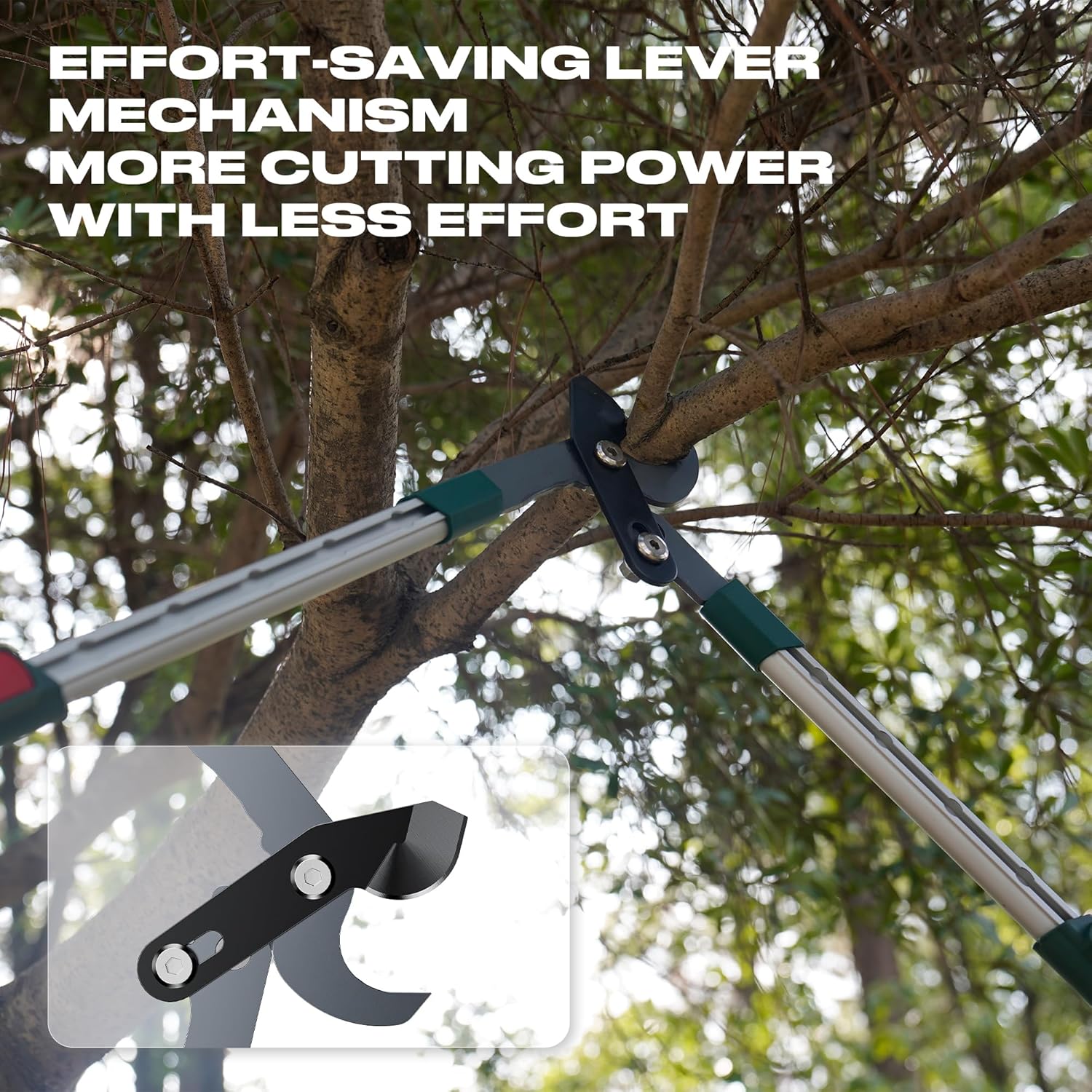 GARTOL 2-Inch Cutting Capacity Bypass Loppers, 26-33" Extendable Tree Branch Cutter, Professional Gear-Driven Labor-Saving Heavy Duty Pruners, Carbon Steel Teflon Blade & Lightweight Aluminum Handles