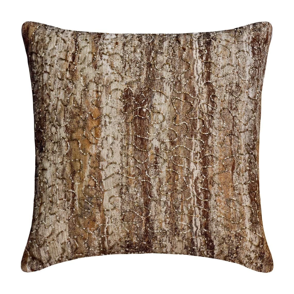The HomeCentric Gold & Brown Pack of 2, 65x65 cm (26"x26") Toss Cushion Covers, Silk Beaded Toss Cushion Covers, Abstract Pattern Modern Style - Time To Time Gold — image 1