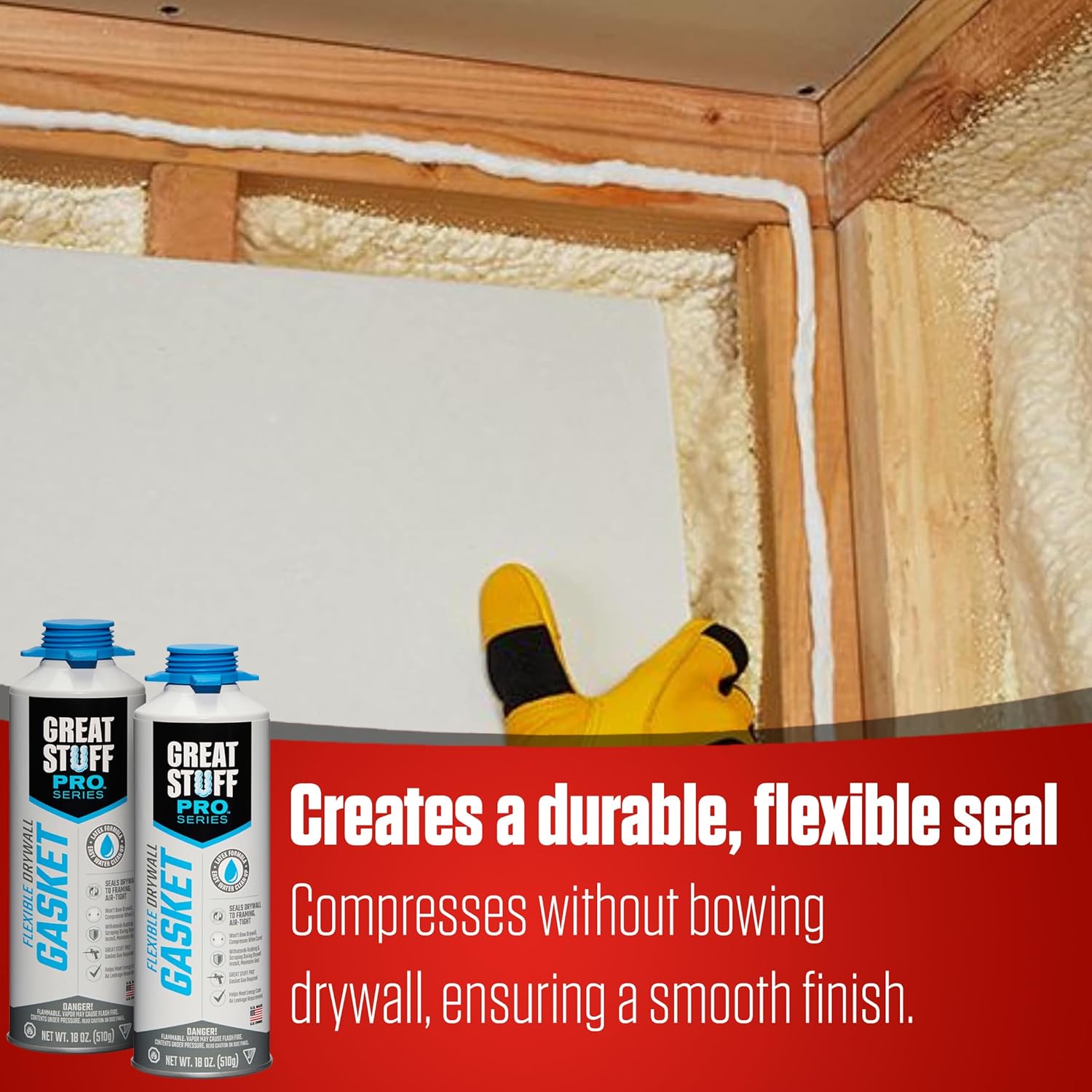 Great Stuff PRO Flexible Drywall Gasket 18 oz, One Component, Water Based, Air Cured, Drywall Sealant for Use Only with Great Stuff Pro Gasket Dispensing Gun (Pack of 12)