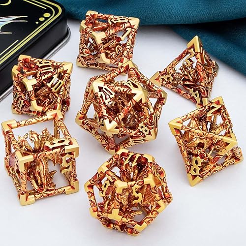 Miniatura 6 de ARUOHHA Juego de dados huecos DND de 5 cabezas de dragones D y D con caja de regalo, juegos de rol, 7 piezas de dados poliédricos de metal RPG D20