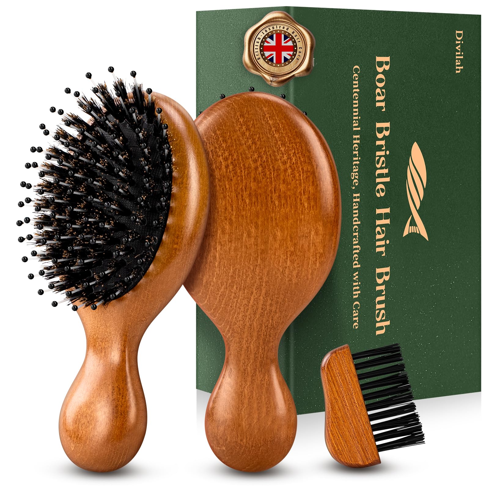 Mini Boar Bristle Hair Brush for Women Men, Small Travel HairBrush