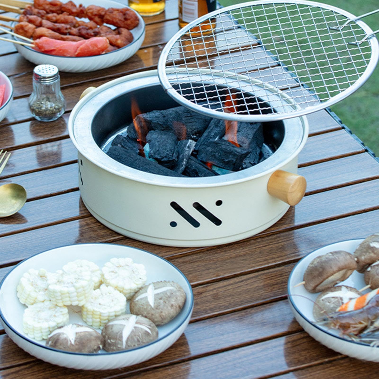 Przenośny grill na węgiel drzewny, koreański grill stołowy, bezdymny, nieprzywierający, kempingowy, do domu i ogrodu, kompaktowe naczynia do grillowania na zewnątrz, idealne na imprezy i pikniki
