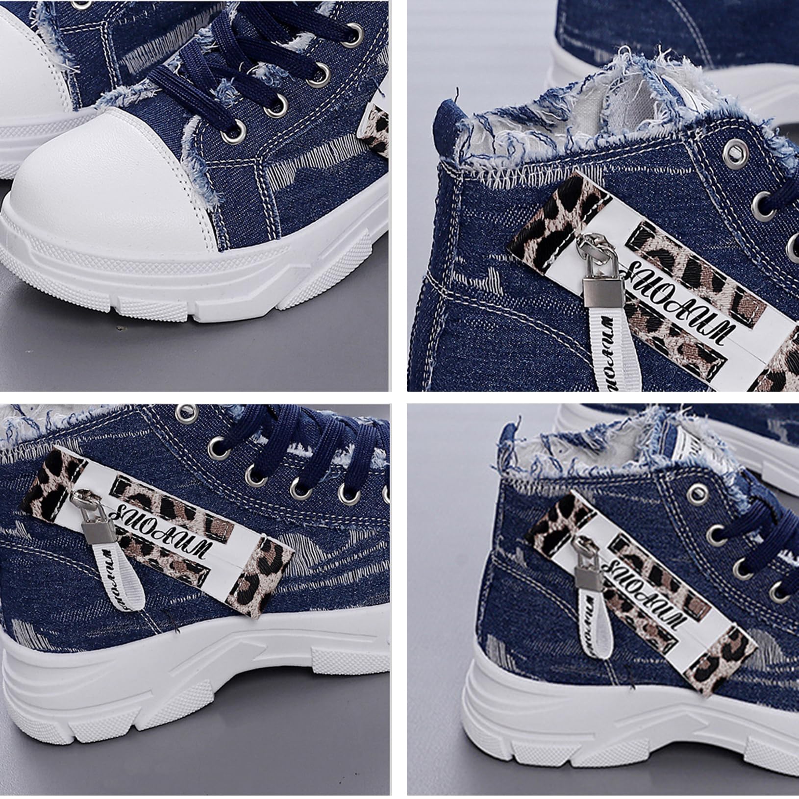 Damen Canvas Sneaker High Top mit Dicker Plateau Sohle