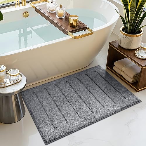 Miniatura 3 de LUMI Tapetes de baño suaves y absorbentes, antideslizantes, para baño, esponjosos, gruesos, a rayas, lavables, ideales para piso, bañera de ducha,