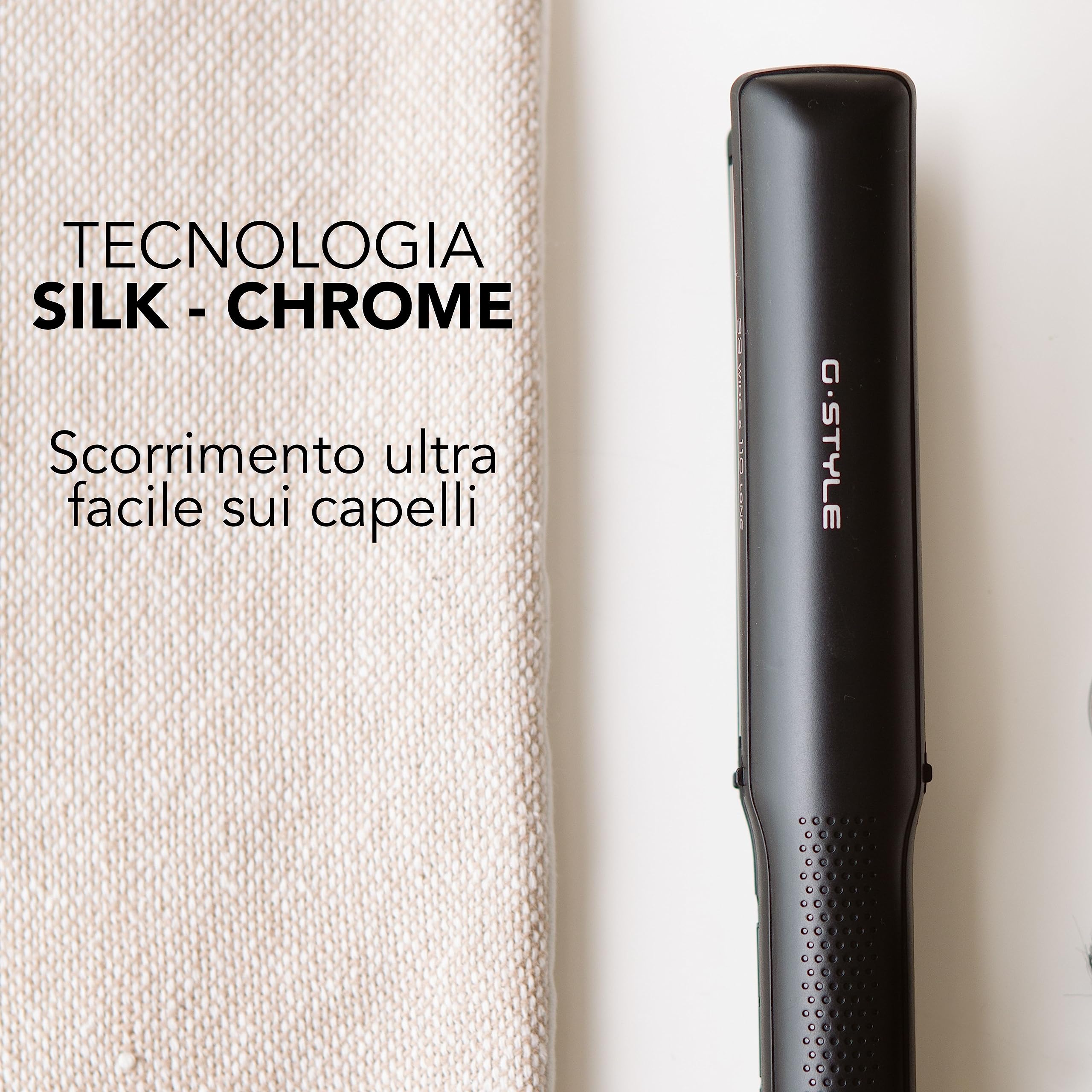 GA.MA Italy Professional, Piastra per Capelli G-Style On-Off Wide & Long, Trafile Larghe e Lunghe per Styling Rapido, Rivestimento Silk Cromato per Capelli Brillanti, Temperatura Fissa a 230°C, Nero