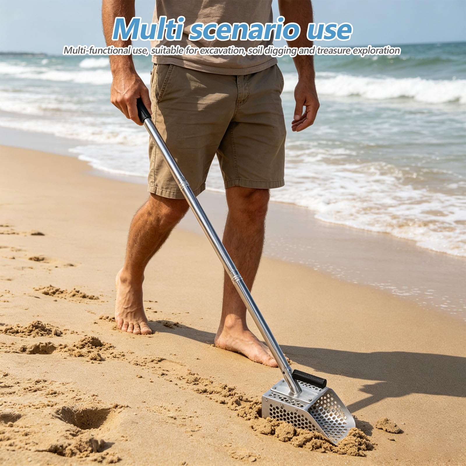 Pala da Spiaggia con Manico Ergonomico Pesante in Acciaio Inossidabile e Estensibile da 42,5 Pollici per Scavo e Ricerca Tesori