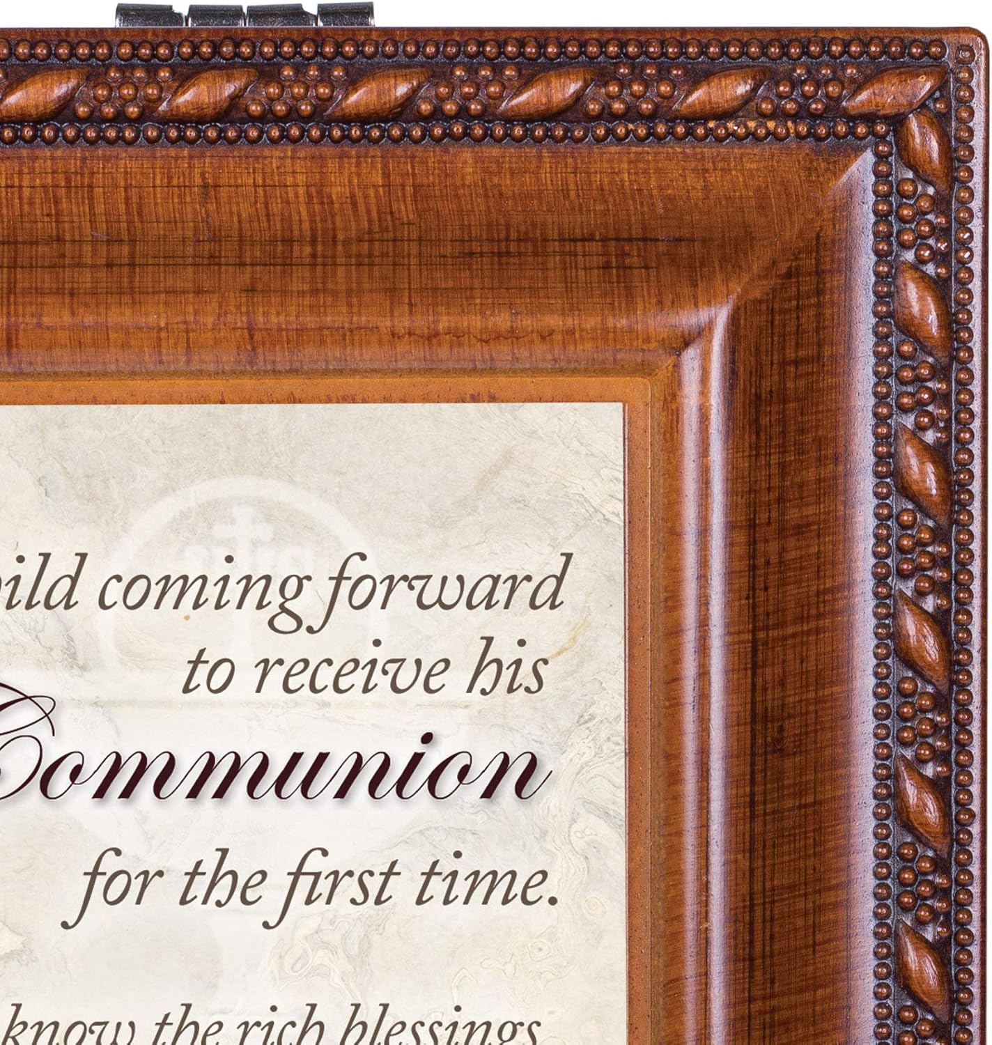 Cottage Garden Holy Communion Woodgrain Rope Trim Music Box Plays Friend in Jesus