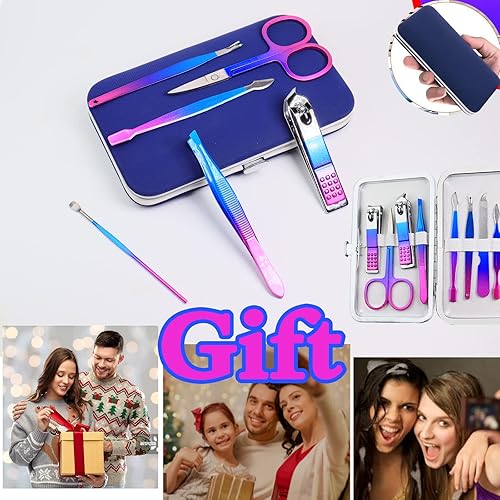 Miniatura 7 de Juego de manicura, juego de cortaúñas para hombres y mujeres, 10 piezas, kit de manicura de acero inoxidable. Pedicura de cuidado personal, juego de