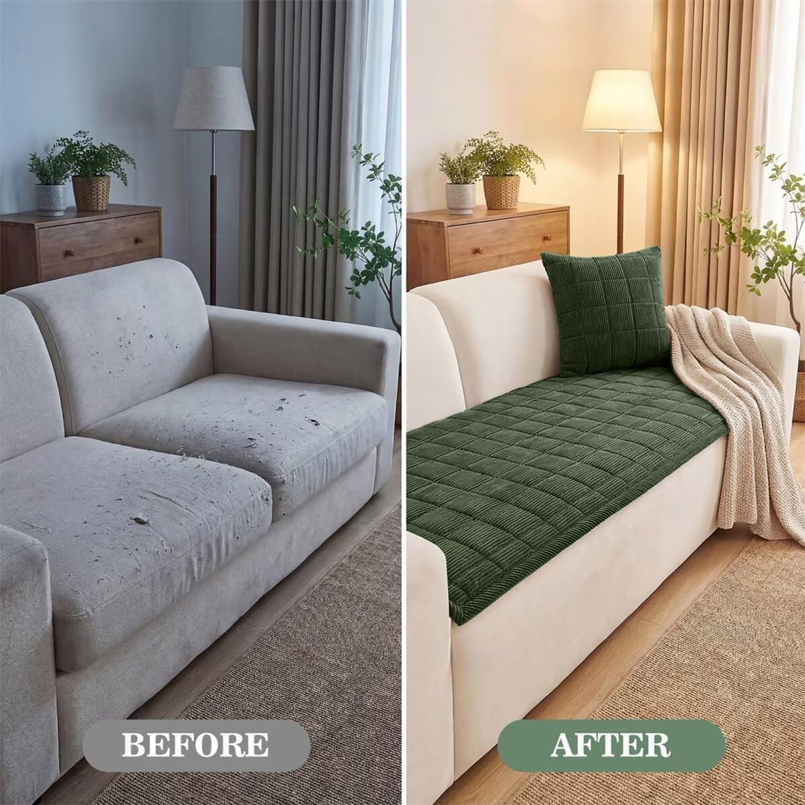 LINGKY Housse de Canapé Lavable, Housse Canapé 2 3 4 Places, Protege Canape Chien, Couvre Canapé Flanelle Antidérapant, Housse de Canapé d'angle, Protection Griffures, Vert Foncé, 90x180cm