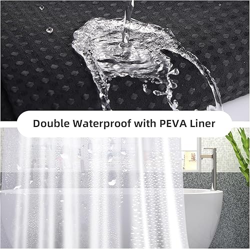 Miniatura 3 de LaCyan Juego de cortina de ducha impermeable 3 en 1 y forro transparente con 12 ganchos de acero inoxidable de doble cara para baño, 72 pulgadas,