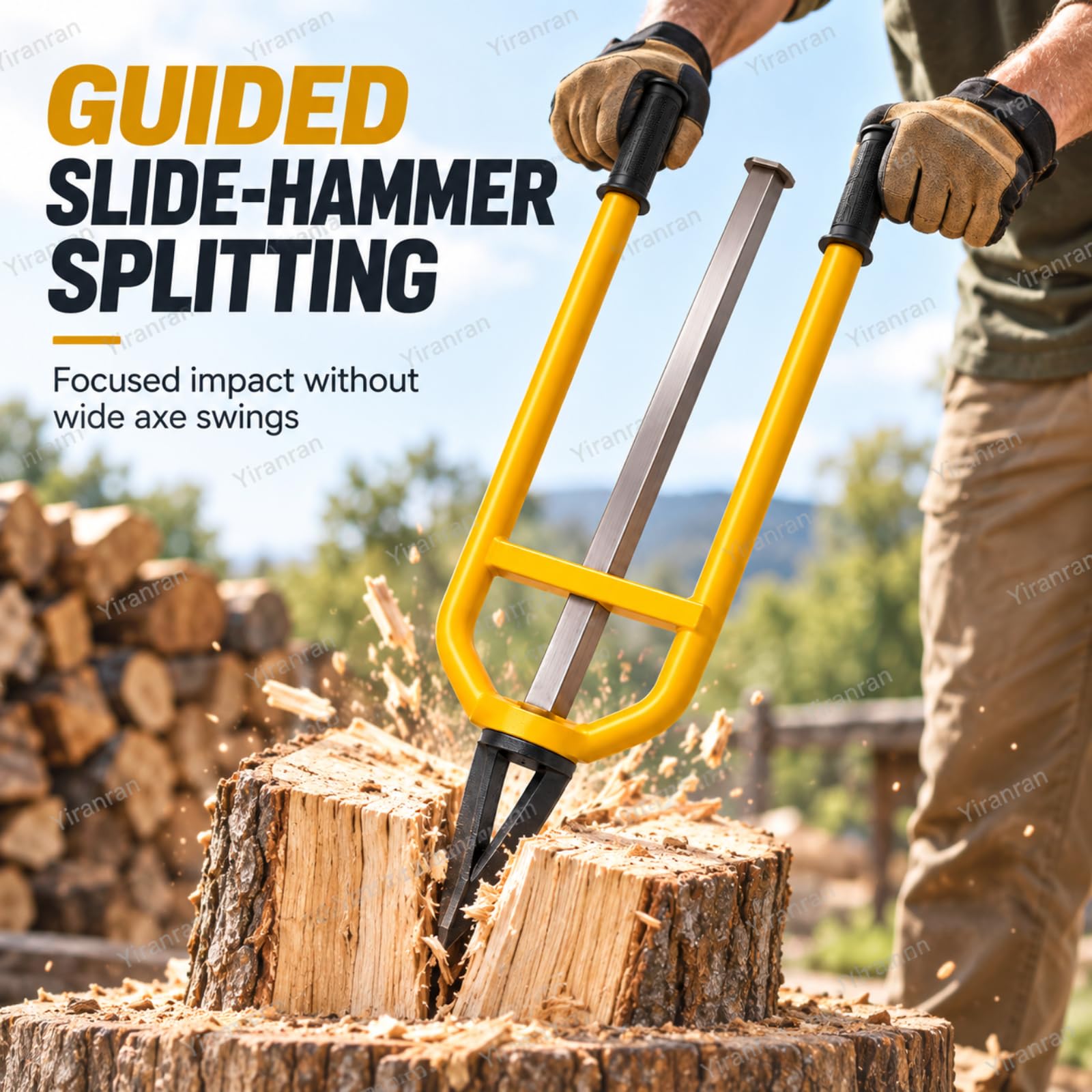 Divisor De Leña Manual Inercial, Herramienta De Corte Deslizante De Alta Resistencia Con Ergonómicos Y Varilla De Impacto Guiada, Cuña De Acero Endurecido, Para Chimenea, Camping Y Uso Al Aire