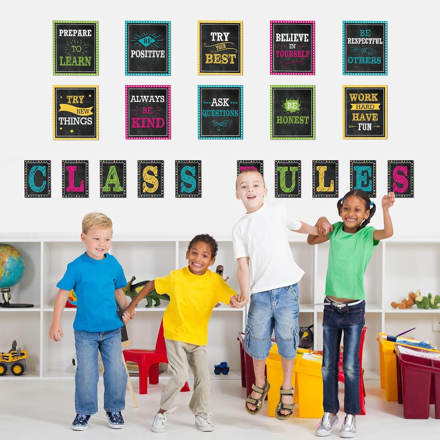 Clabby 20 Pieces Classroom Bulletin Board Posters Class Rules Letter Motivational Quote Wall Poster Set Class Inspirational Rustic Decoration 12 x 10 Inch, 10 x 6.7 Inch