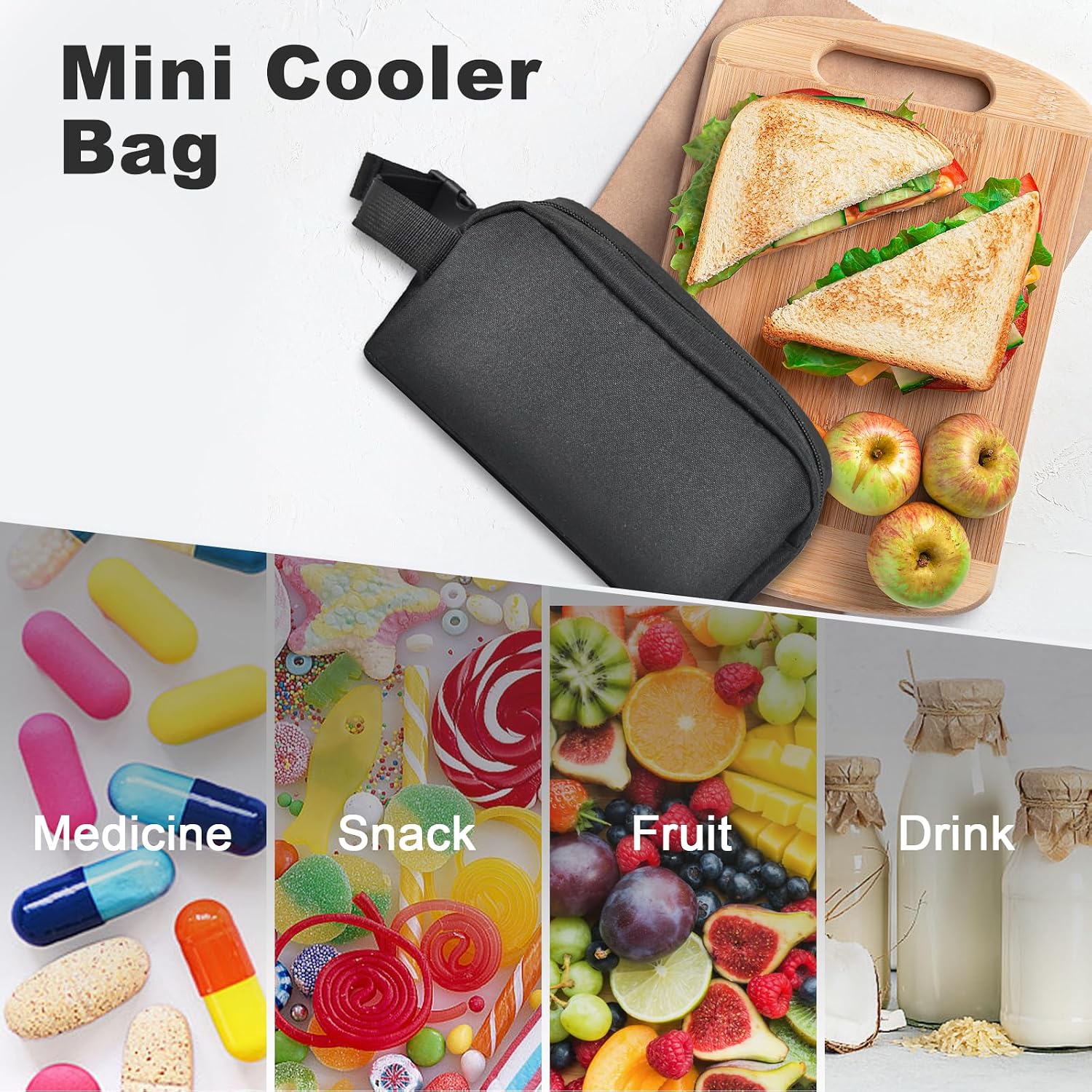 Remobia Hicol Freezable Snack Box with Built-In Ice Packs,Small Insulated Cooler Bag, Freezer Lunch Bag,Zip Closure & Buckle Handle, Easy-Clean for Travel (Adults & Kids Friendly) (Black) image 4