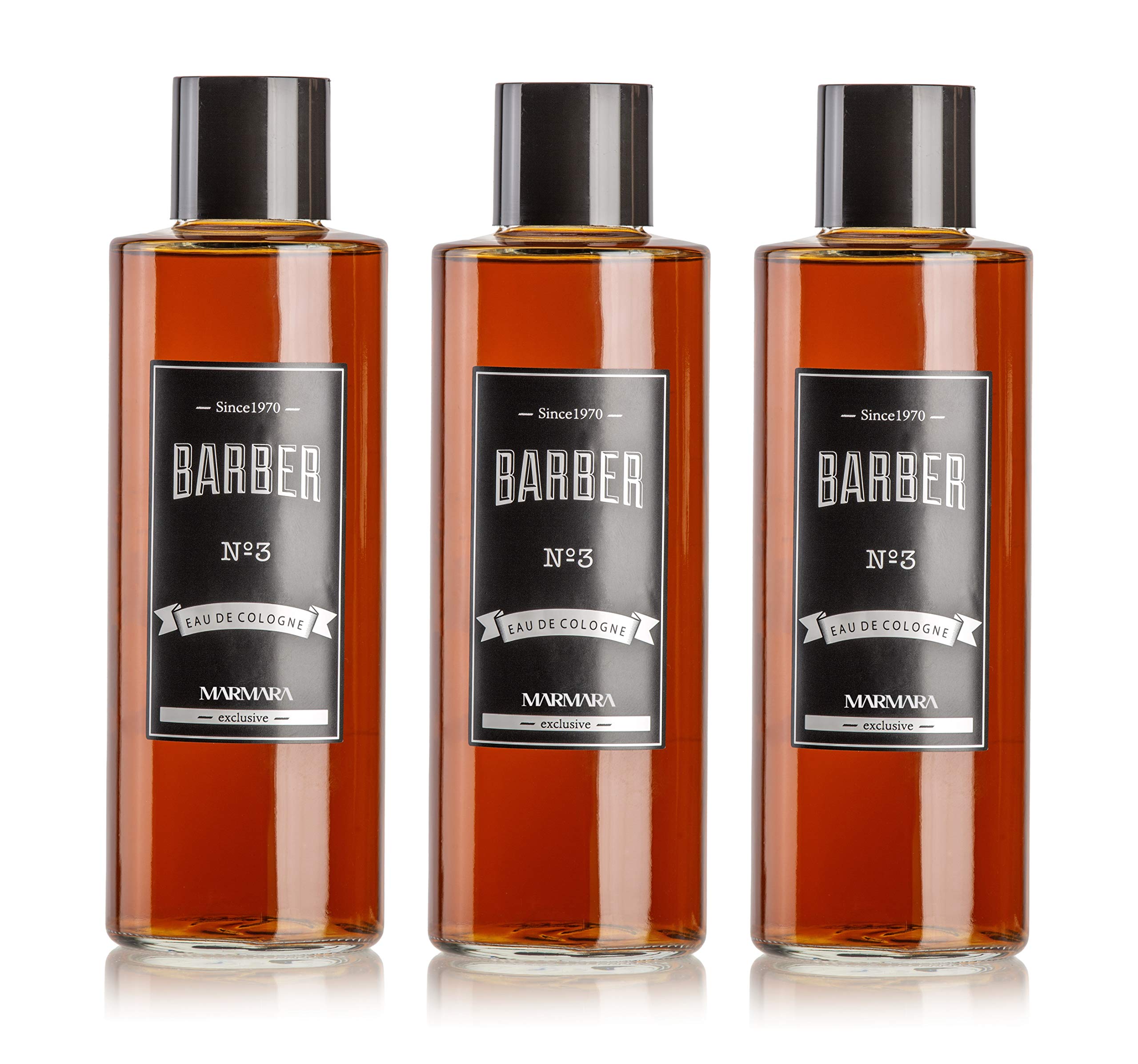 BARBER MARMARA No.3 Eau de Cologne Splash Herren (3x500ml) im Glas Flacon After Shave Men Duftwasser Rasierwasser Männer, Erfrischt kühlt langanhaltender Duft Herren Desinfizierend 70% Alkohol