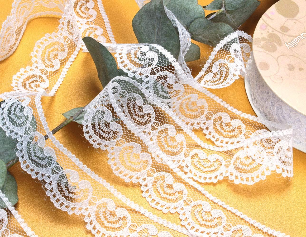 JUCOX White Lace Trim Ribbon With Assorted Pattern Vintage Lace Ribbon for Sewing and Bridal Wedding Scalloped Decorations, 22mm White 25 Yards : Arts, Crafts & Sewing