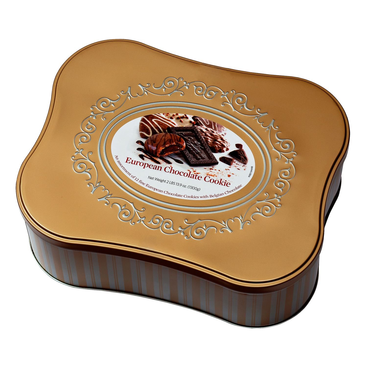 European Chocolate Cookie Tin Assortment of 12 Fine Cookie Varieties with Belgian Chocolate Net Wt 2 Lbs 13.9 OZ OZ (1300 g)