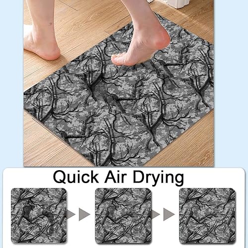 Miniatura 5 de Alfombra de baño de goma antideslizante con patrón de camuflaje negro, de secado rápido, súper absorbente, delgada, para debajo de la puerta,