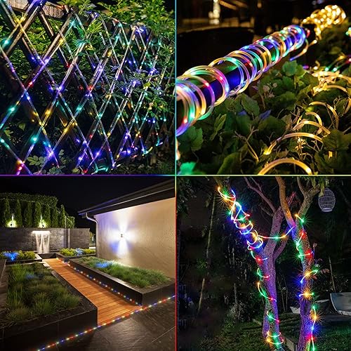 Miniatura 4 de PINPON Paquete de 2 luces solares de 66 pies, 8 modos de iluminación, 200 LED IP65, impermeables, alimentadas por energía solar, para jardín,