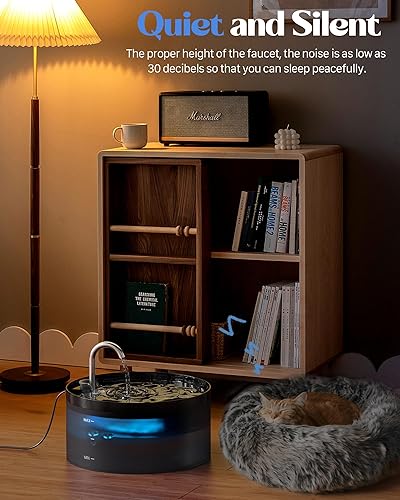 Miniatura 5 de GIOTOHUN Fuente de agua para gatos, fuente de 3.2 L para gatos, bomba de agua súper silenciosa, filtra el cabello, fácil desmontaje, 6 filtros + 3