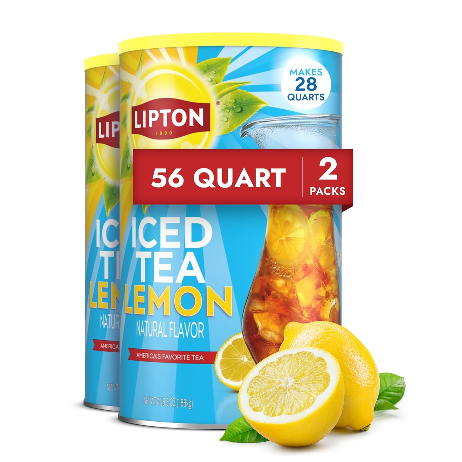 Lipton Iced Tea Mix, Lemon Sweetened Iced Tea, Makes 28 Quarts (Pack of 2)