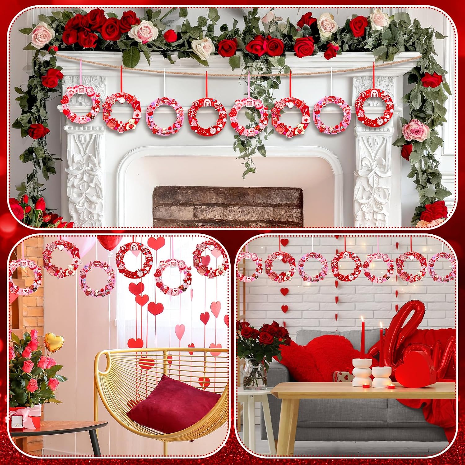472 Pcs DIY Valentines Crafts Kits Valentines Foam Heart Wreath Crafts with Gnome Truck Bear Stickers DIY Pink Red Hanging Wreath Ornaments for Fun Party Activity Home Decor