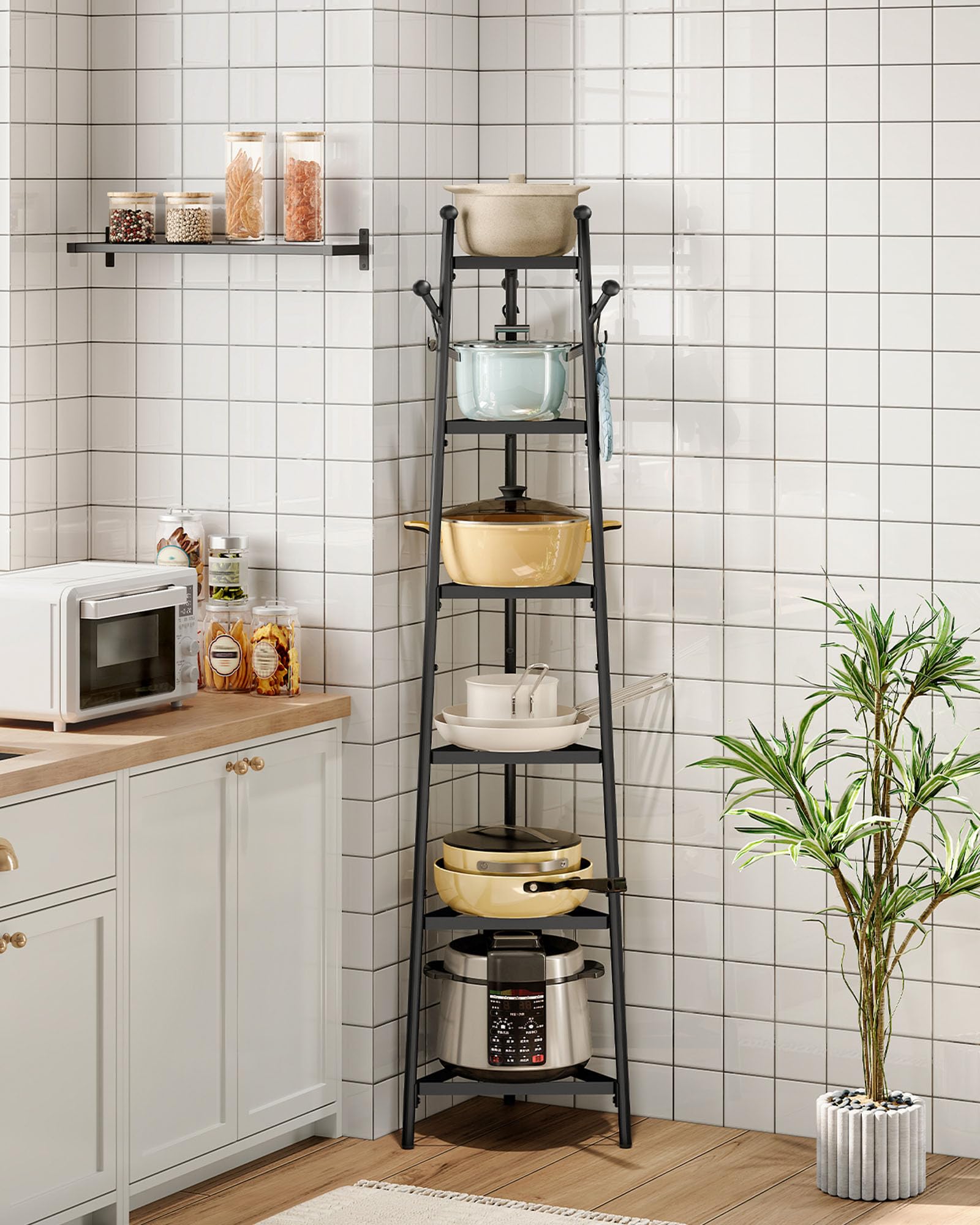 CHOEZON Organiseur de Casseroles, Structure Métallique, Support pour Casseroles et Poêles pour Rangement des Ustensiles, 3 Crochets en S, Gain de Place, pour Cuisine, Salon, Chambre, Noir DTPR15BB
