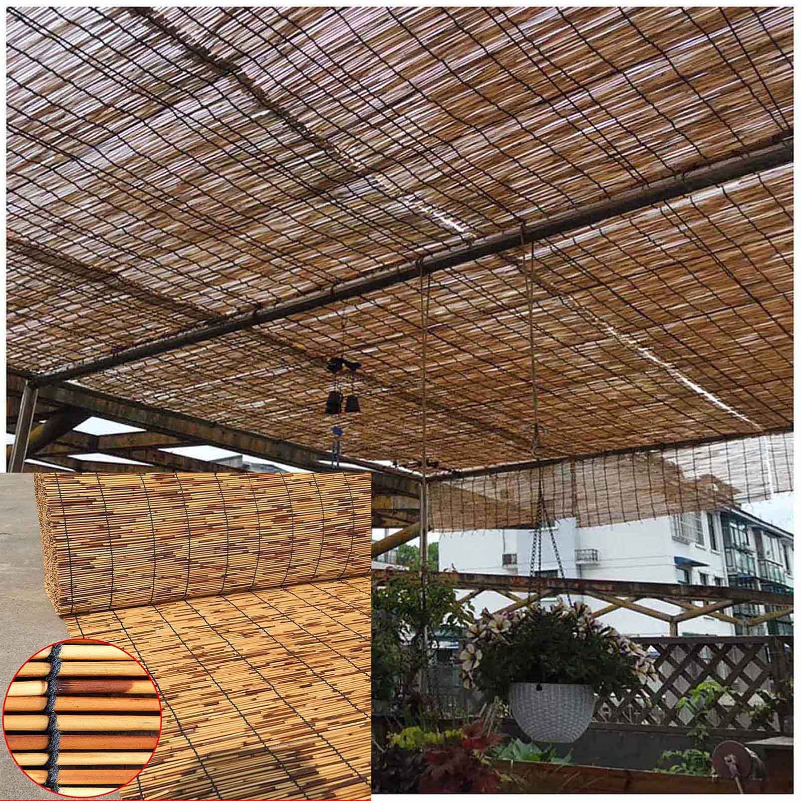 Bambus-Balkon-Sichtschutzzaun-Rolle für den Außenbereich, Gartendekoration, 1,2 m hoch, Verdunkelung, Schilf-Wandverkleidung, ideal für Wohnung, Terrasse, Galeriewand und mehr, 60 cm hoch