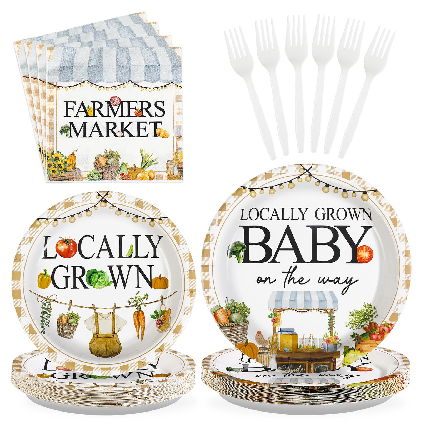 96Pcs Locally Grown Baby Shower Party Decorations, Serves 24