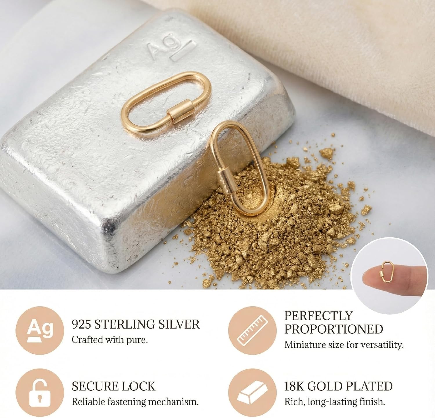 2pcs Oval Locking Jump Rings, Gold Plated 925 Sterling Silver Jewelry Clasp, 0.24x0.43in Small Lock Snap Hook Clips Clasps for DIY Crafts Jewelry Making - Image 4