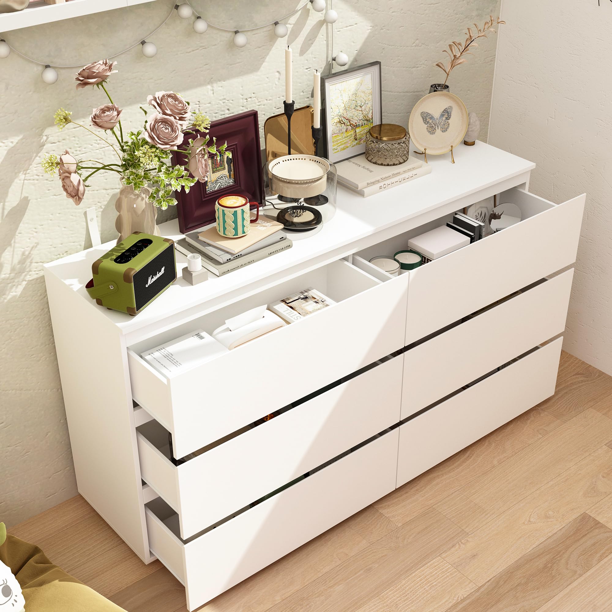 homsee modern dresser Homsee Modern Dresser with 12 Spacious Drawers Black Painted Finish and Silver Handles for Bedroom Living Room or Hallway Storage Cabinet 61''L x