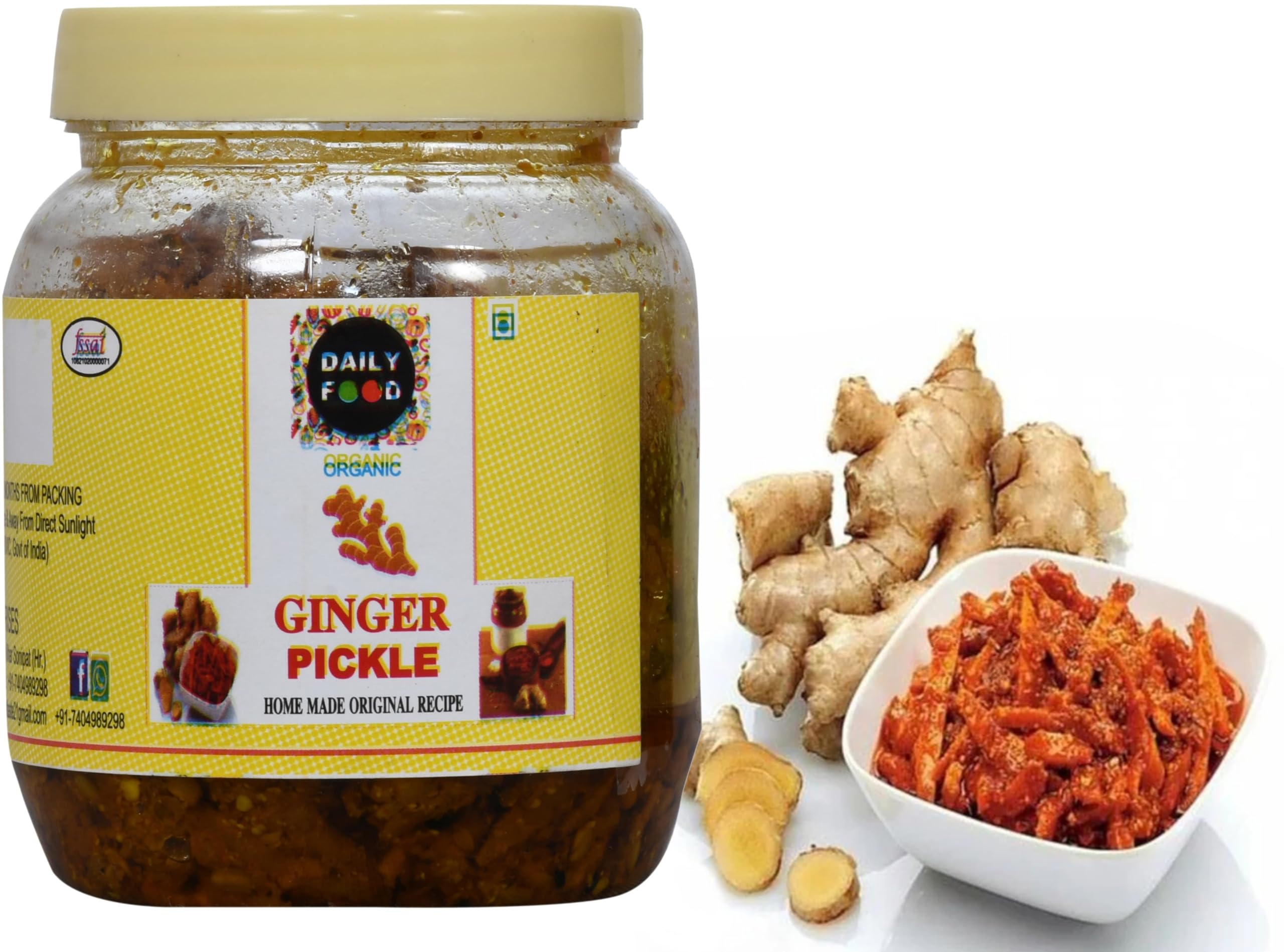DAILY FOOD Ginger Pickle Adrak Ka Achar Homemade Recipe in Very Less Oil Handmade - 400 grams