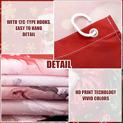 Miniatura 5 de Juego de cortina de ducha de Navidad de Papá Noel, 72 x 72 pulgadas, cortina de baño de Navidad con 12 ganchos antideslizante, cubierta para tapa de