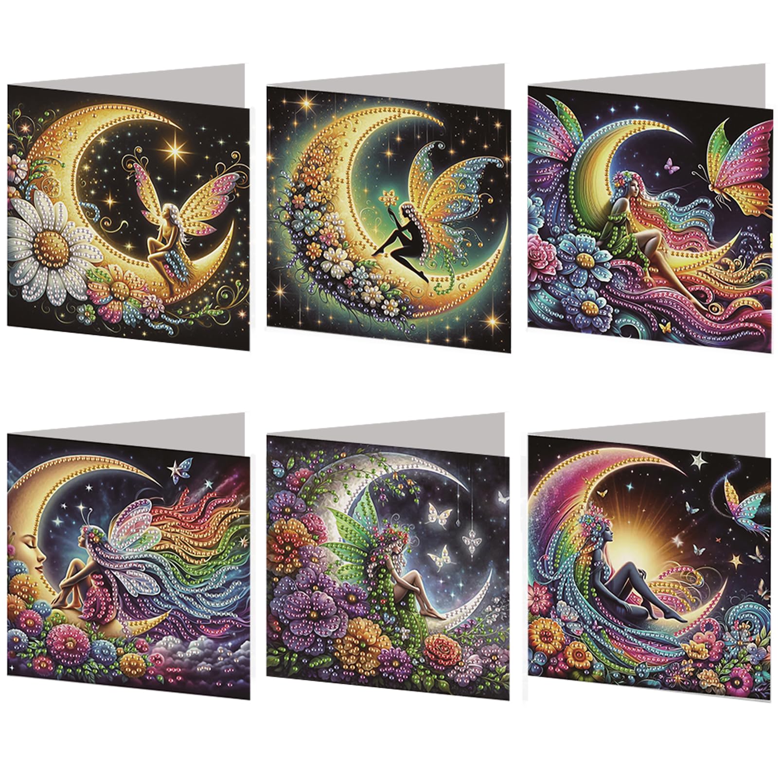 Aodejoy Elf 6 Pcs Diy Diamond Painting Greeting Card Set With Envelope, Rhinestone Diamond Art Mosaic Postcards Diamond Art Greeting Cards For Xmas Birthdays Thanksgiving Valentine