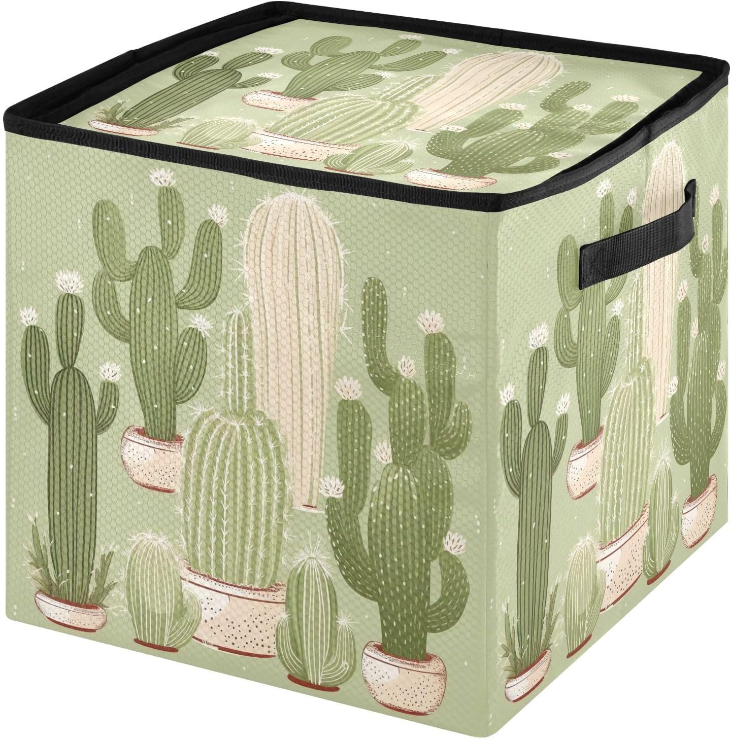 Cute Cactus Green 13 Inch Christmas Ornament Storage Box with Lid - Holiday Decor Storage Containers, Stores 64 Ornaments, 3 Inch Cube Compartments