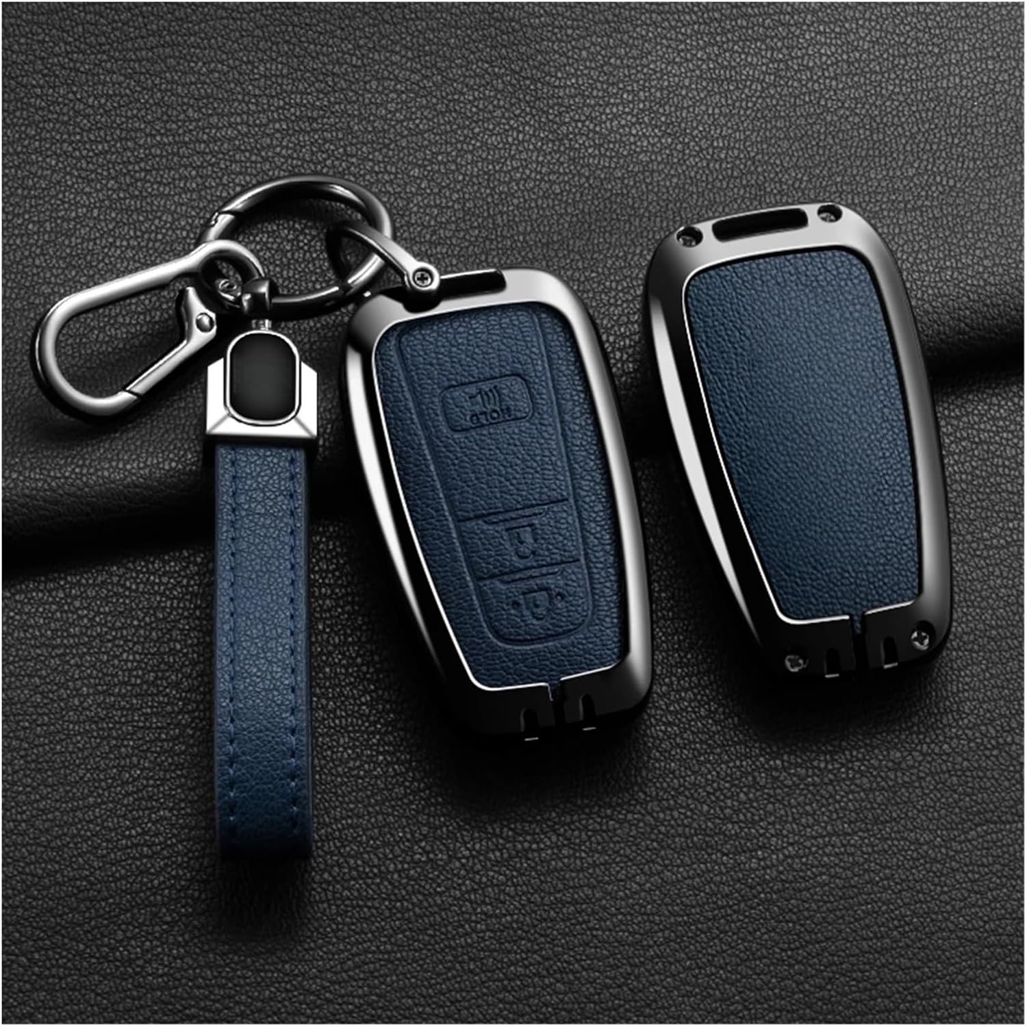 Goat Leather Car Key Fob Cover Case Compatible For Toyota Camry/Avalon/C-HR/Prius/Corolla/GT86/Highlander/RAV4/4Runner/Prado 2018-2024(M-blue ring)