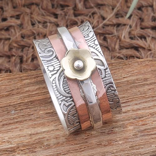 Miniatura 3 de Spinner Ring Fidget Ring Flower Spinner Ring Solid 925 Sterling Silver Ring Anxiety Ring Spin Ring Handmade Ring Meditation Ring (6.5)