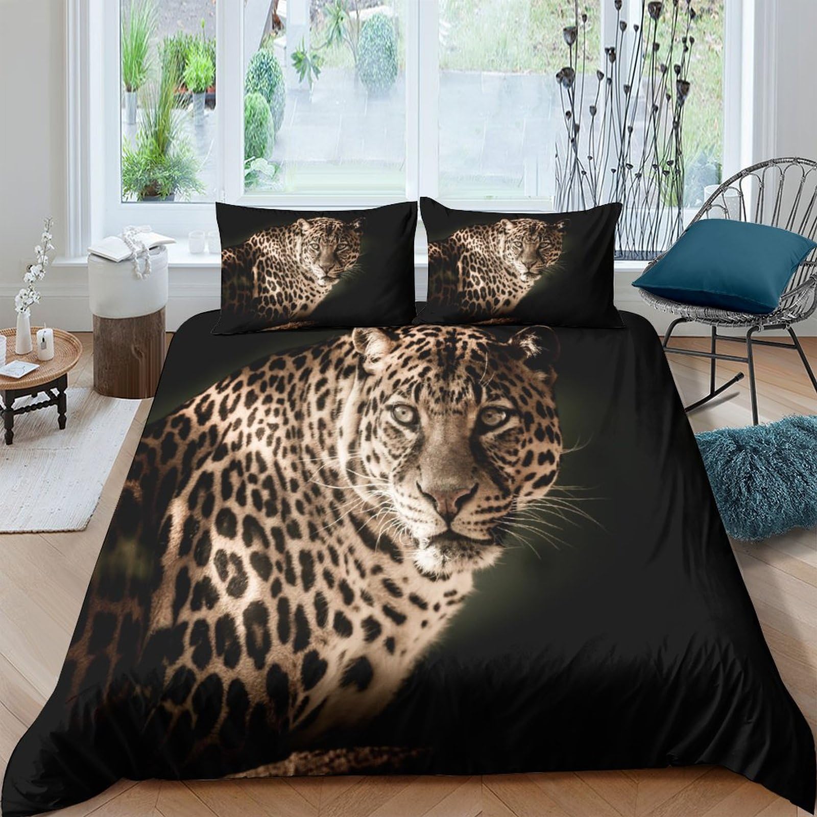 Housse de couette 200x200cm en microfibre premium au motif léopard IOFEER
