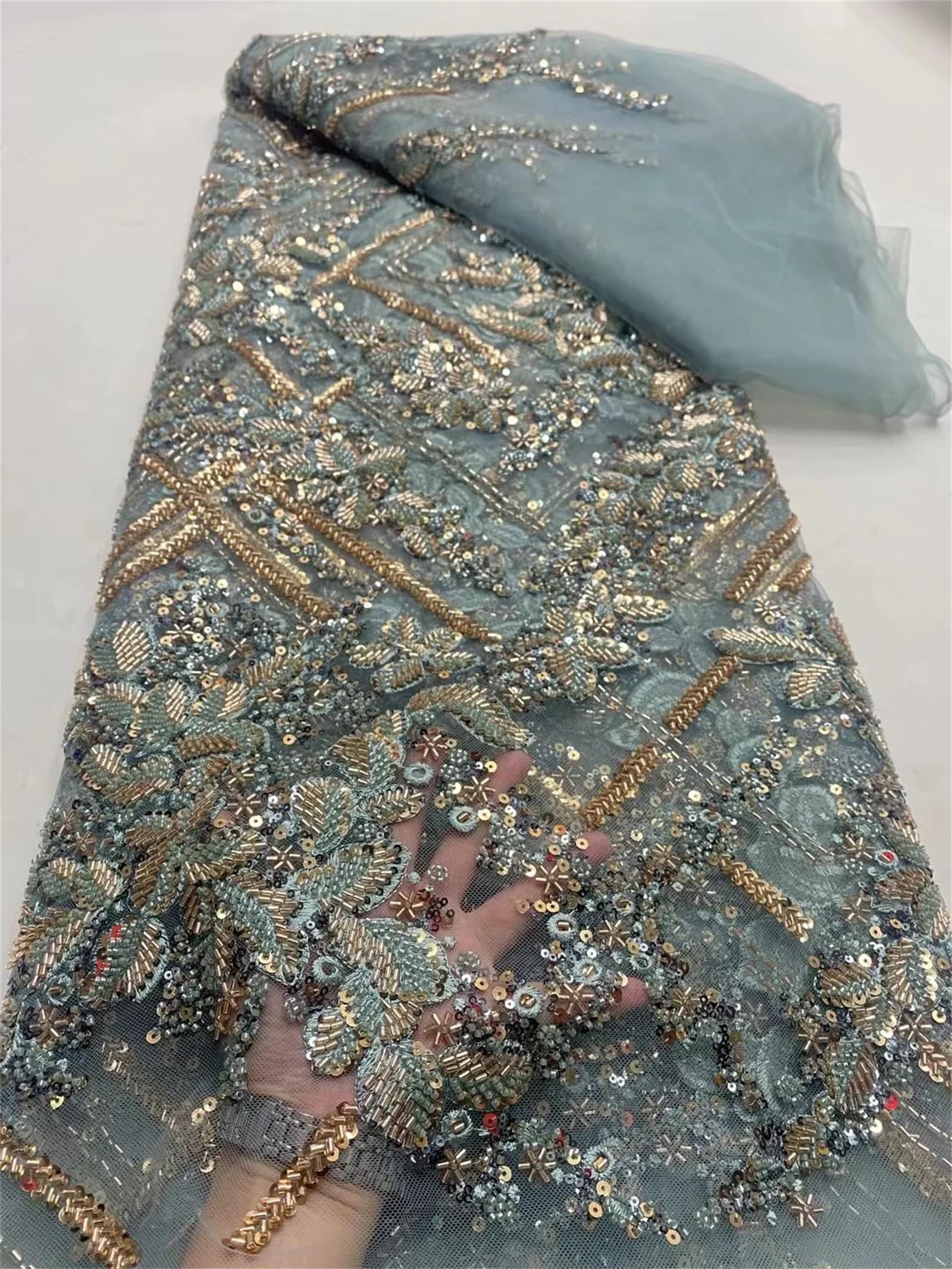 Perline africane nigeriane tulle pizzo paillettes cucito Guisolid ricamo abiti 5 metri