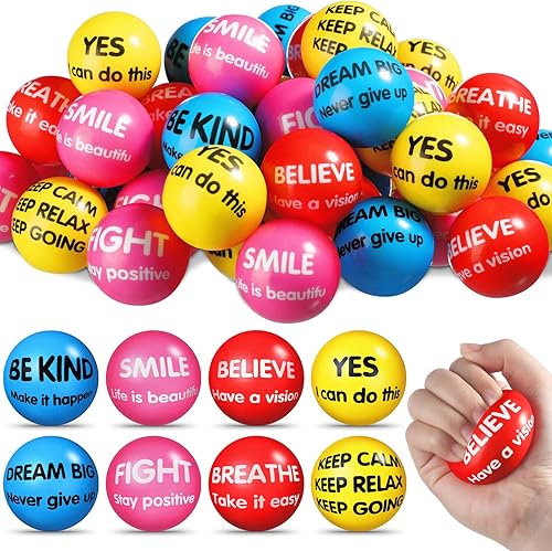 Liliful 48 bolas motivacionales para el estrés de 2.2 pulgadas, bolas inspiradoras para aliviar el estrés, con citas coloridas, bolas para apretar