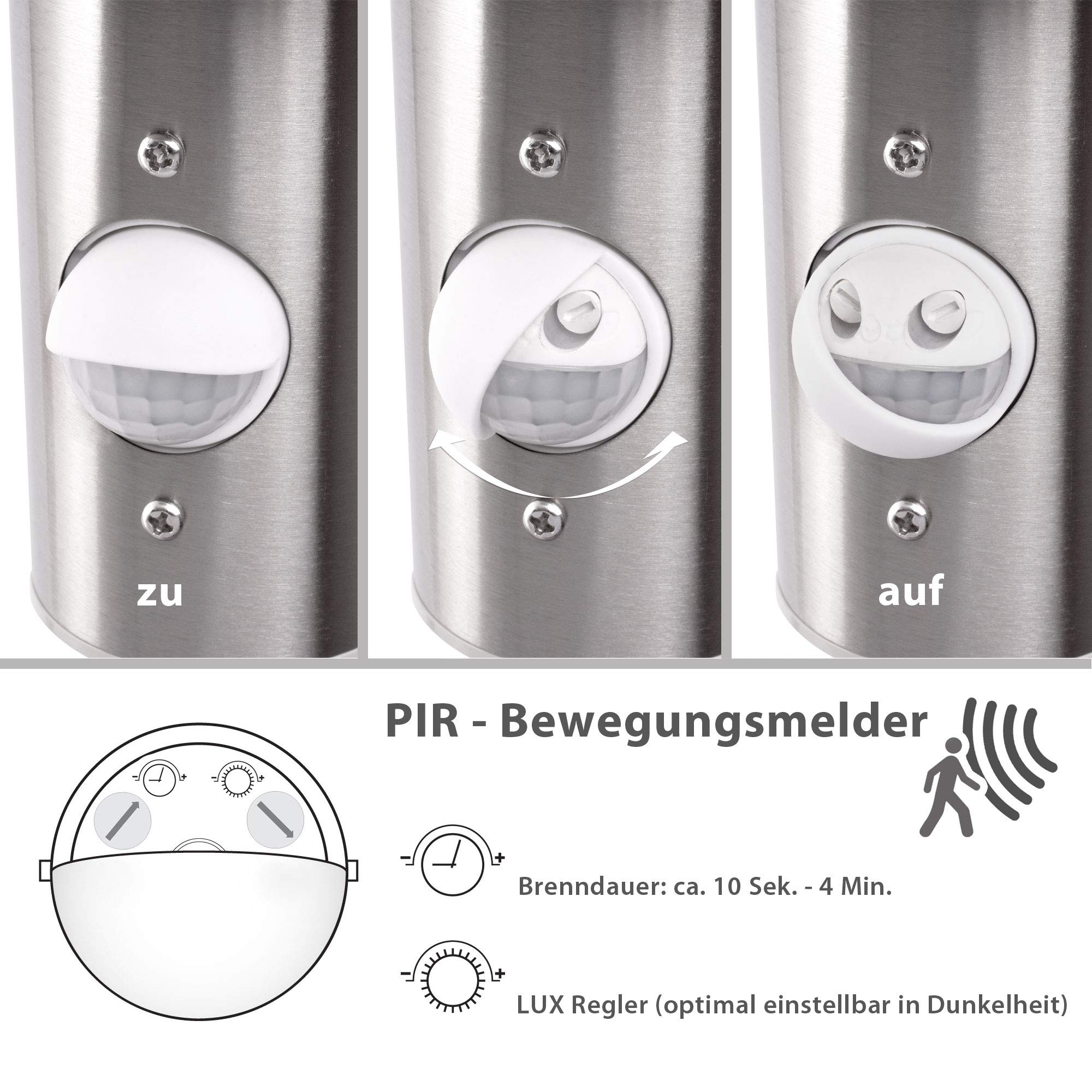 Maxkomfort Klassische Außenleuchte mit Bewegungsmelder Wandleuchte Außenwandleuchte Wandlampe Gartenleuchte Edelstahl E27 IP44 V2A-Edelstahl 120° Erfassungswinkel 270B1