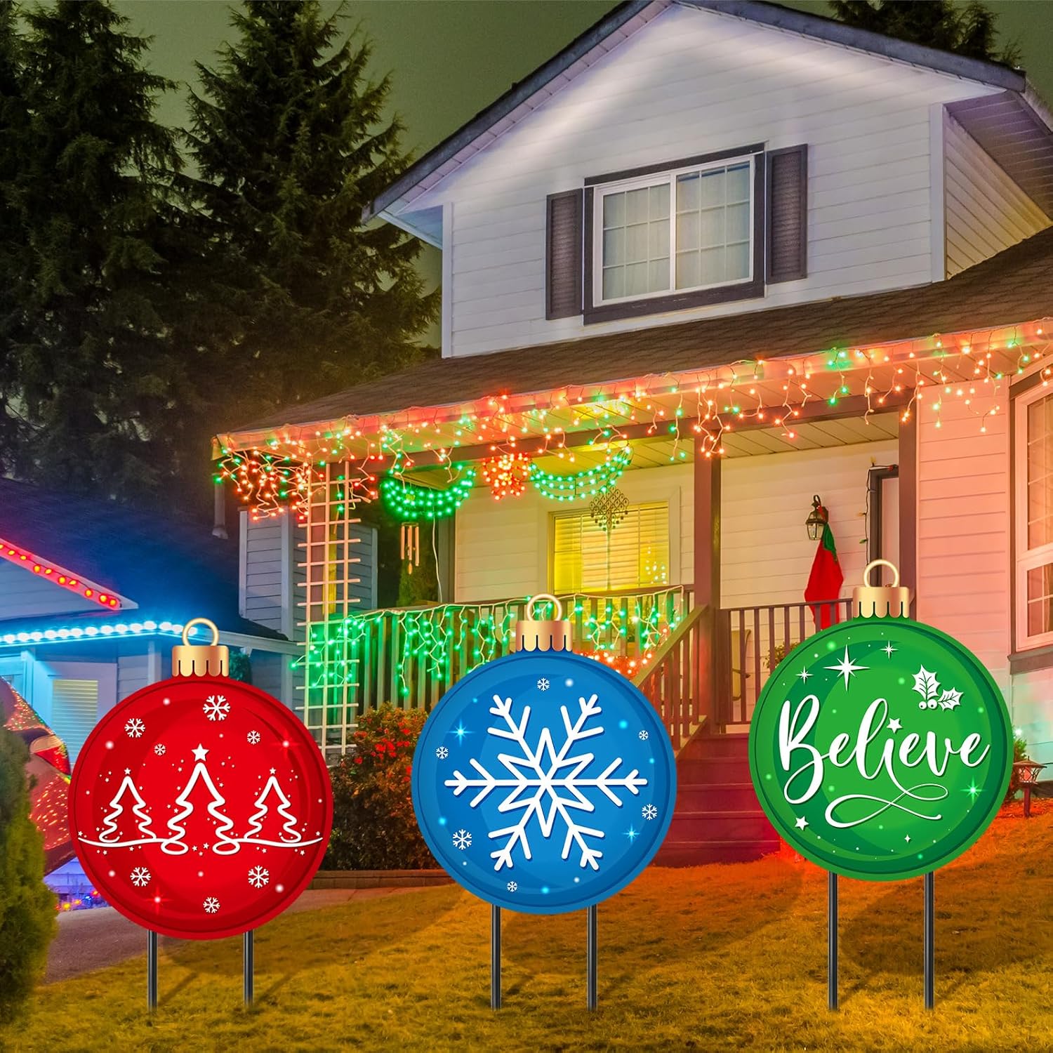 Drydiet 3 Pack Metal Christmas Yard Signs Decor Xmas Yard Stakes Outdoor with Stakes for Holiday Outdoor Garden Lawn Pathway Decoration(Ball)