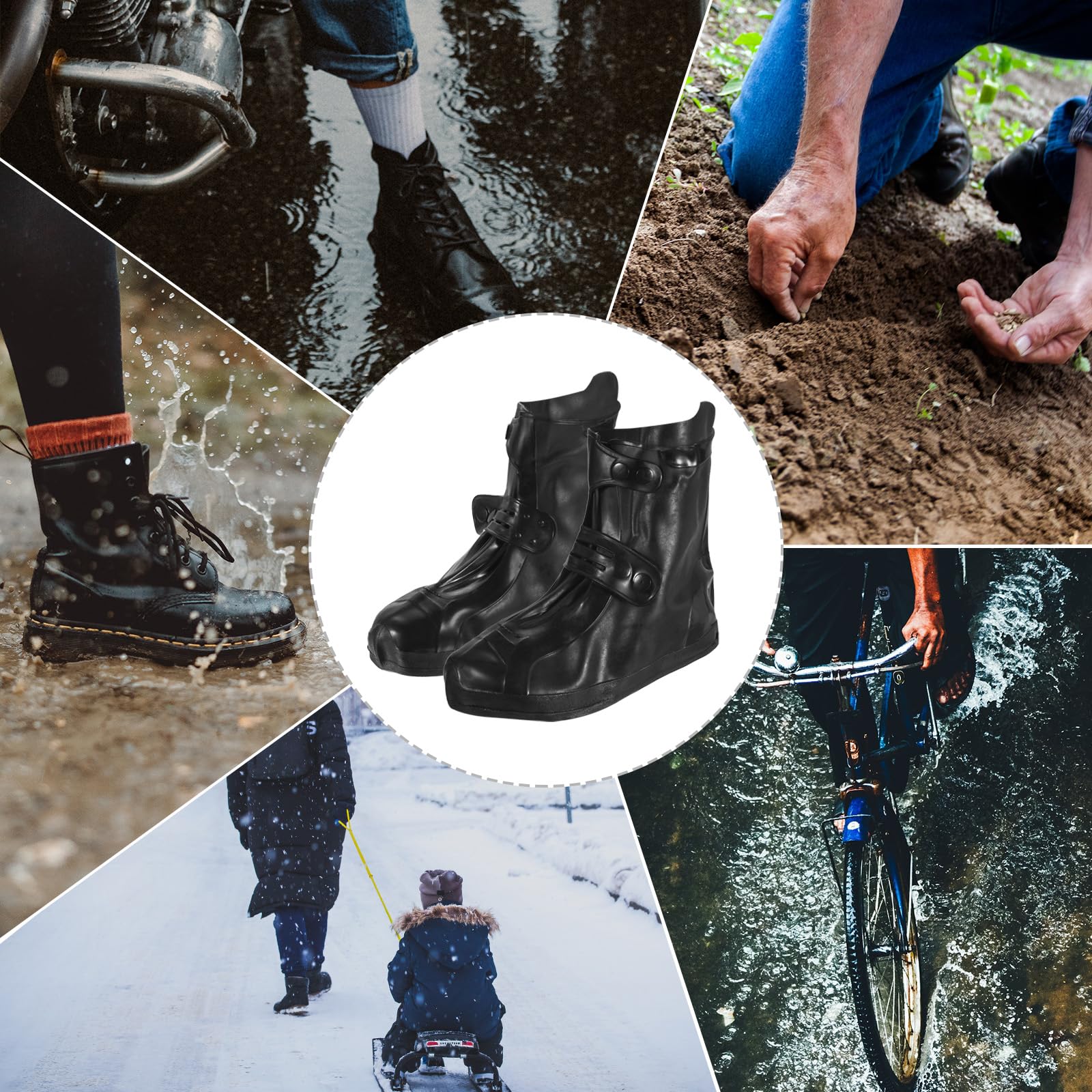PATIKIL XXXL Cubierta de Zapatos de Silicona Impermeable, 1 Par de Sobrecalzados Reutilizables Antideslizantes para la Lluvia, Nieve y Protección de Botas, al Aire Libre, Negro