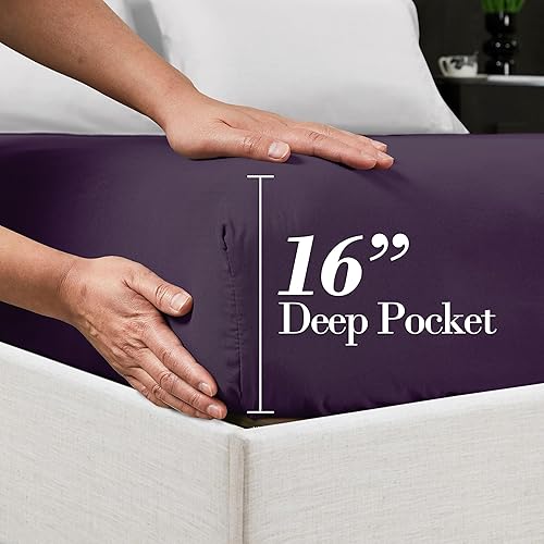 Miniatura 4 de Mocassi - Sábana bajera ajustable de tamaño matrimonial, fresca, profunda caída lateral de hasta 16 pulgadas, 1800 hilos, suave, resiste arrugas,